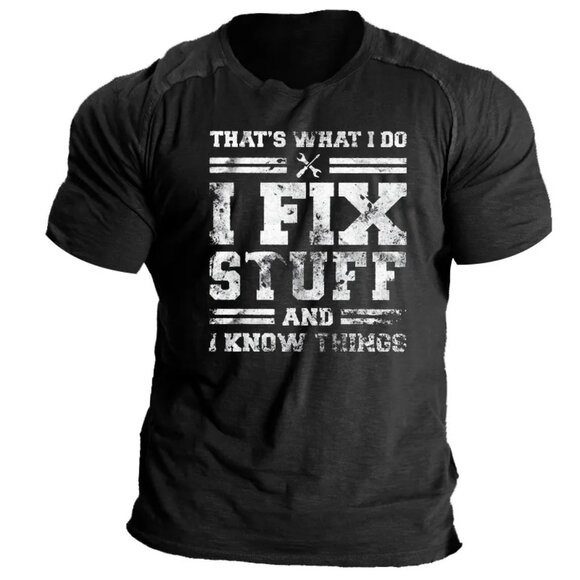Dad T-Shirt I FIX STUFF Casual Print Short Sleeve Round Neck Black T-Shirt Large - Picture 2 of 2